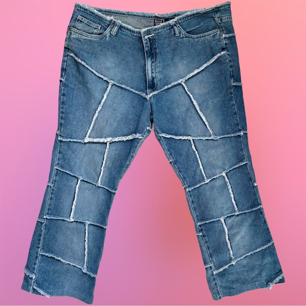 Vintage 2000s Y2K Wild Z Blue Patchwork Lowrise Flare Jeans - Plus Size 20